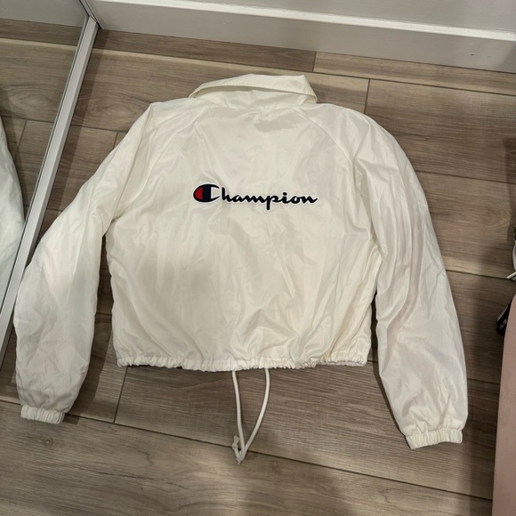 Champion Zumiez Windbreaker Jacket Long Sleeve Collar White Cropped Large - Picture 2 of 3